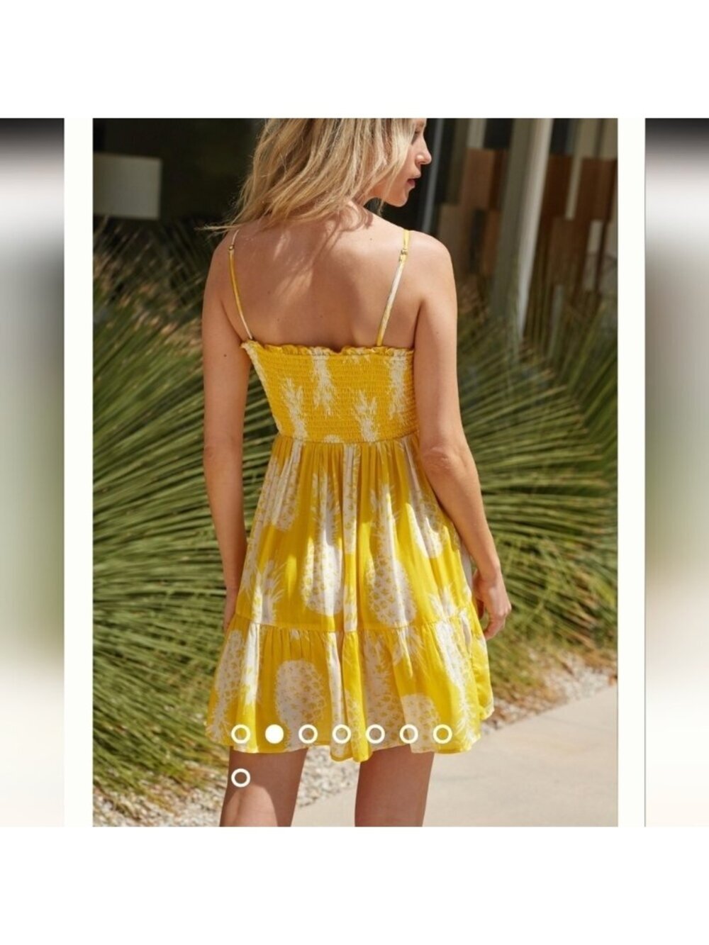 Anthropologie Yellow & White Mini Dress, Pineapple Print removable Straps sz 1x - Picture 9 of 16